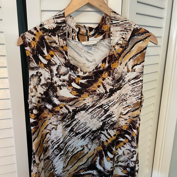 EUC! Tahari abstract animal print cowl neck blouse; size Large - Picture 3 of 8